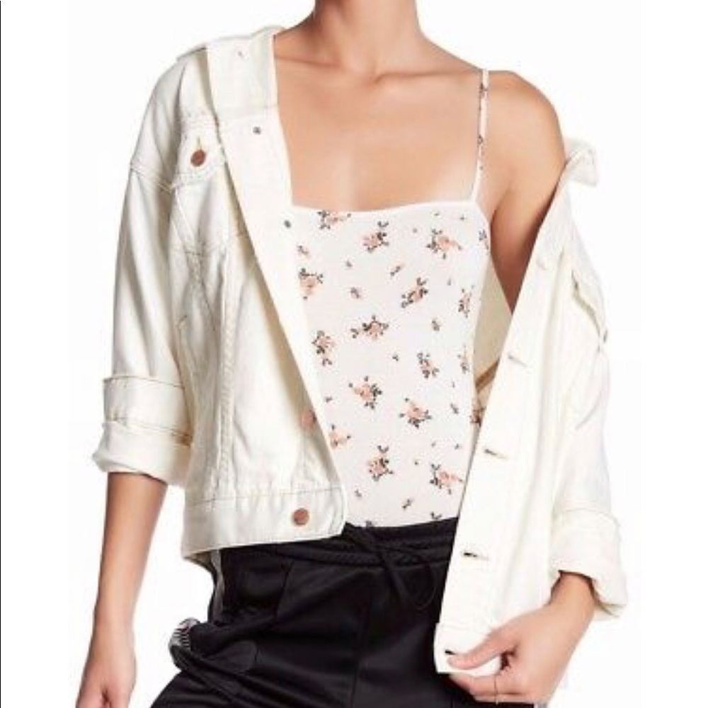 Free People White Trucker Denim Jacket